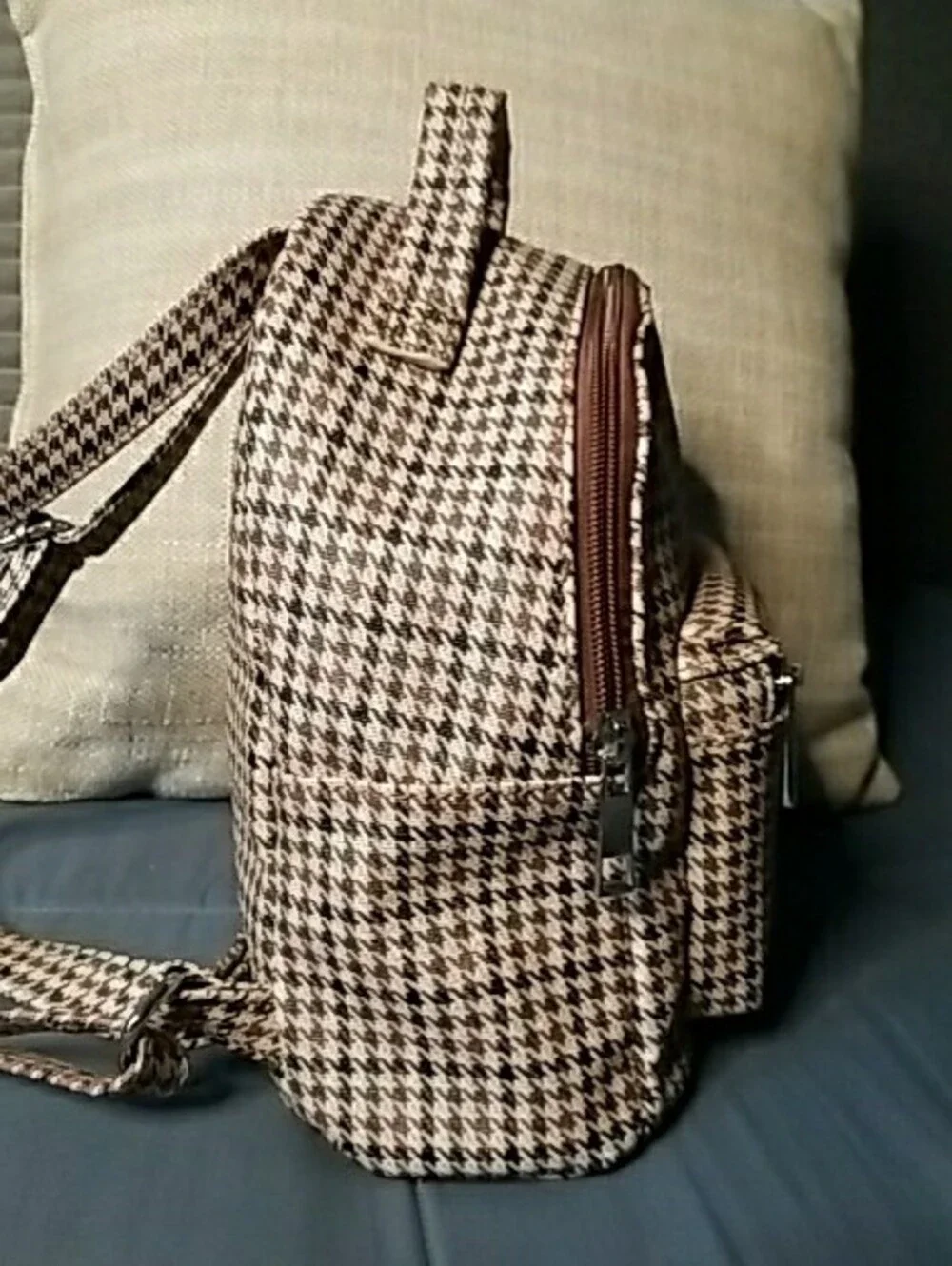 Cato Brown & Black Houndstooth Mini Backpack